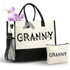 Grandma Mother’s Day Christmas Canvas Tote Bag with Zipper & Shoulder Strap